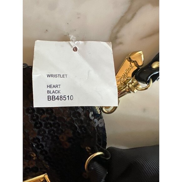 NWT Betsey Johnson Black Heart Wristlet With Sequins & Bow - Picture 3 of 5